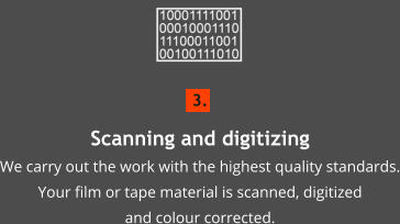 3. Scanning and digitizingWe carry out the work with the highest quality standards. Your film or tape material is scanned, digitized  and colour corrected.